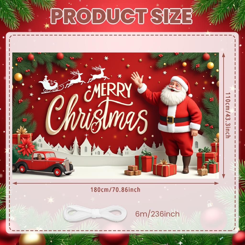 Photo Prop Cozy Design Santa Claus Banner Festive Decor Colorful Lights Christmas Banner For Home Decoration Event Decor Indoor