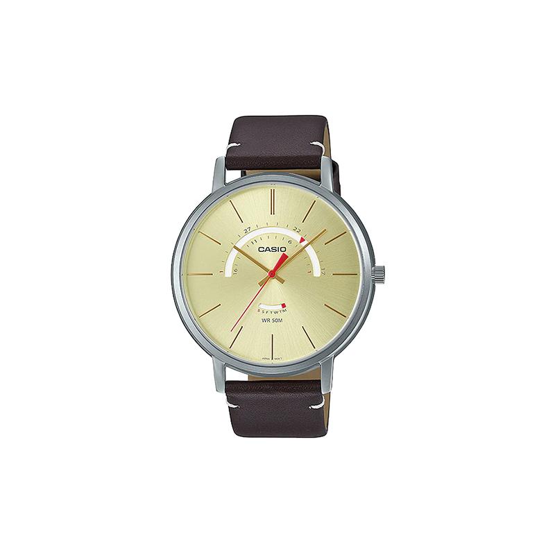 

Casio CASIOSTANDARD series 50 meters waterproof quartz movement leather strap Japanese and Korean watch men s watch gold dial MTP-B105L-9AV золотой
