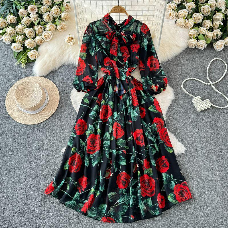 

This Year s Popular Beautiful Fairy Big Swing Chiffon Big Flower Dress Original Fancy Elegance Summer New Dress Black color S