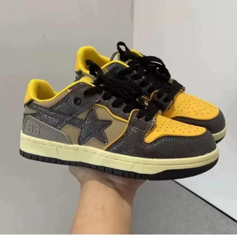

Летние студенческие нишевые черно-белые контрастные кроссовки со звездами, универсальная спортивная мужская обувь 44 жёлтый