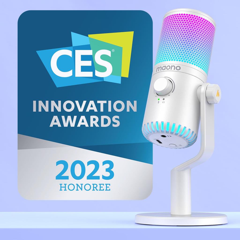 MAONO USB Condenser Gaming Microphone, PC Microphone with Dedicated Software, RGB Lighting, Mute Button, Headphone Output, Unidirectional, Plug &