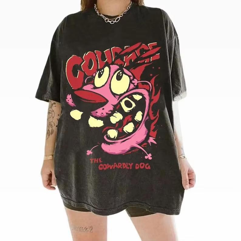 

Womens Plus Size Retro Cowardly Hero 90s TV Series Tshirt Pure Cotton Breathable Fashionable and Versatile Unisex Oversized XL