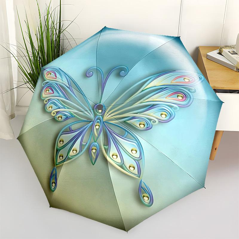 

1pc Butterfly Ornament Automatic Open/Close Umbrella - Portable Collapsible Umbrella with 8-Rib Stability, Fashion Lovers yy251017132