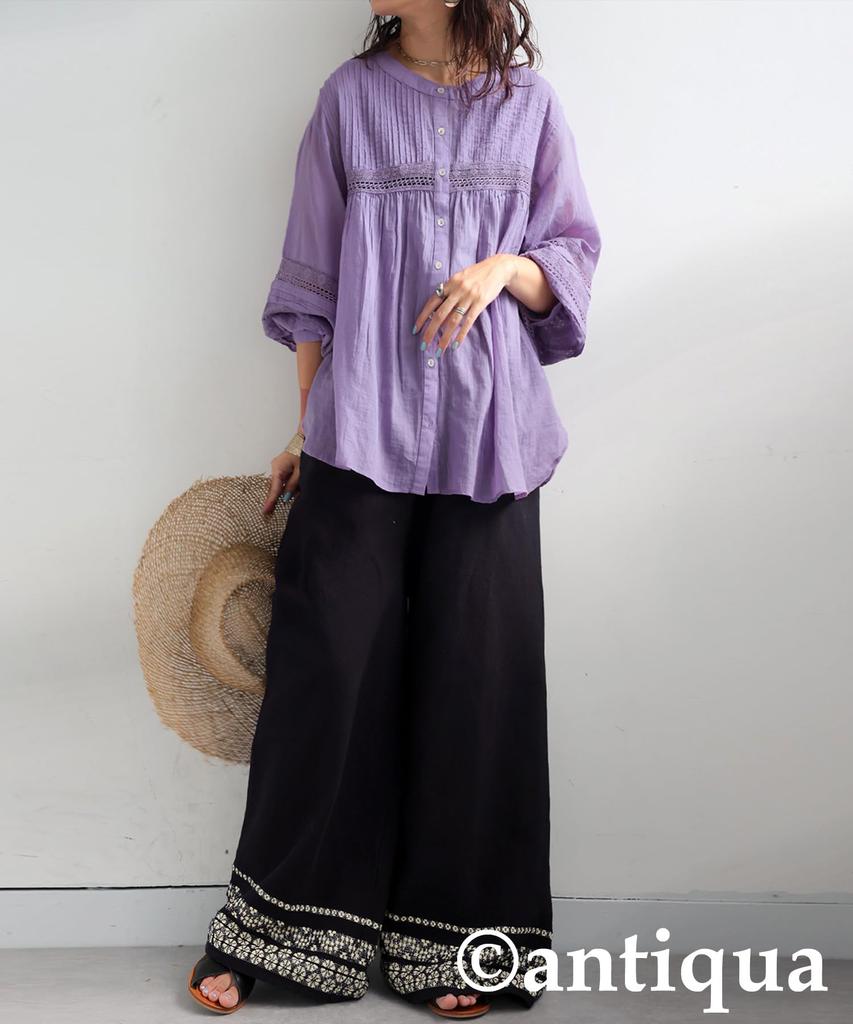 Antiqua Embroidered Long Sleeve Indian One Size Purple Women's Blouse, Cotton, IYA-00076, 23,