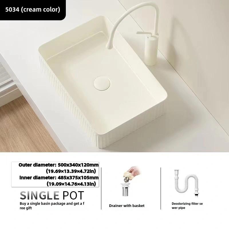 Modern Ceramic Bathroom Container Sink, Striped Design Rectangular Sink, Dressing Table Sink, Suitable for Homes and Balconies