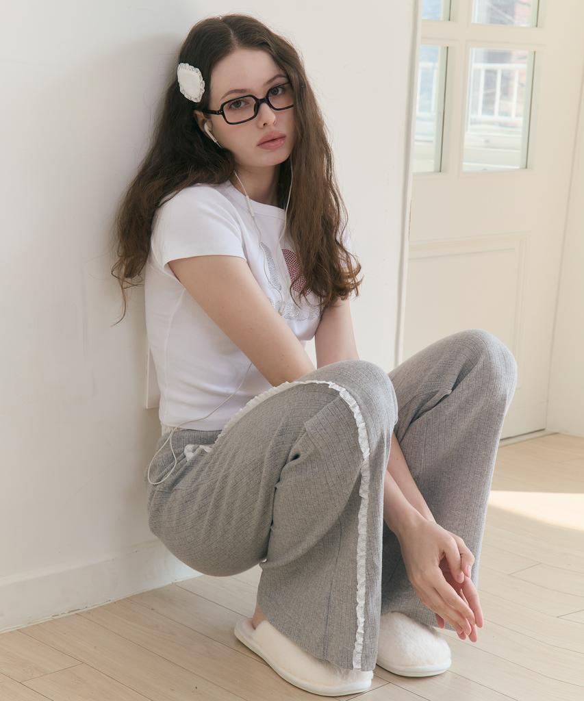 Lojanneu Sweet Dreams Lace Flare Pants (Gray)