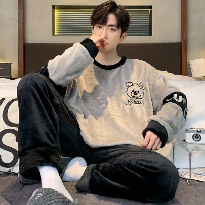 Winter New Thickening Round Neck Long Sleeve 2 Piece Outfit Set Man Clothing Set Advanced Printing Lounge Sets Man