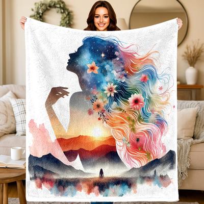 Abstract Art Pattern of Female Figures Flannel Printed Blanket Suitable for All Seasons for Living Room Office Sofa and Travel