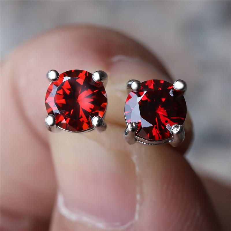 Luxury Female Crystal Green Stone Charm Silver Color Stud Earrings Cute Round Zircon Wedding Jewelry For Women