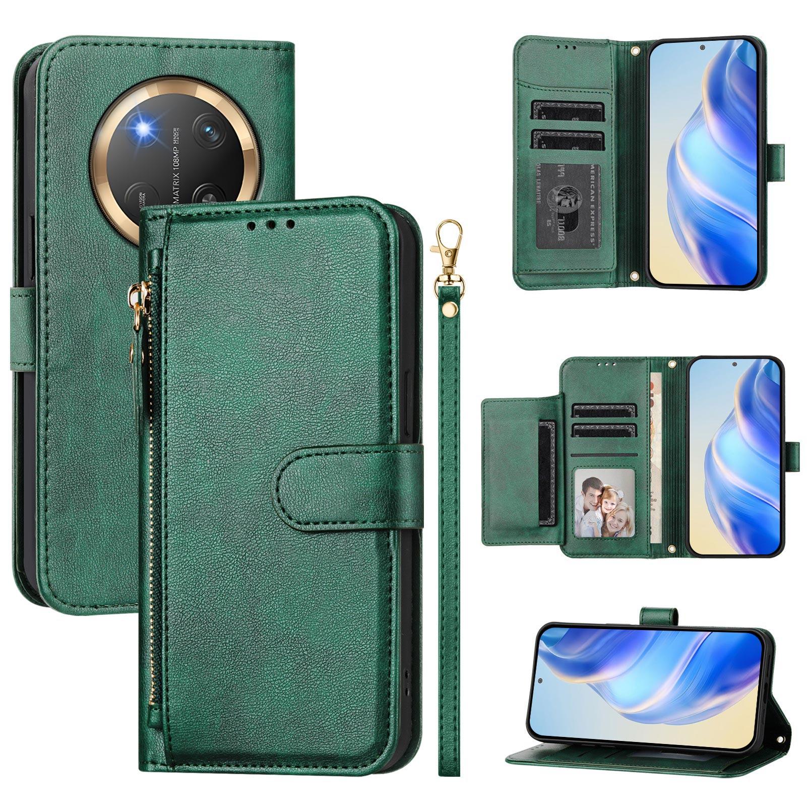 

For Honor Magic7 Lite 5G/Honor X9c 5G Case Zipper Pocket Multiple Card Slots Leather Phone Cover Green