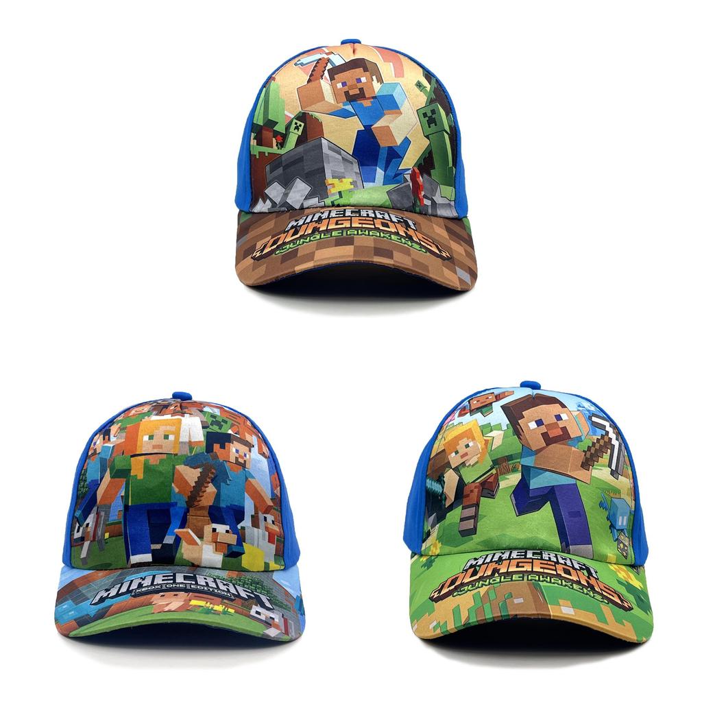Minecraft Kids Pattern Sun Protection Cap With Round Top For Summer Casual