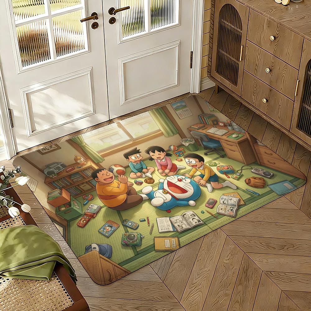 Doraemons Cartoon Fans Floor Mat Soft Thickened Absorbent Non-Slip Bedroom Living Room Door Mat Home Decor Flannel Rugs