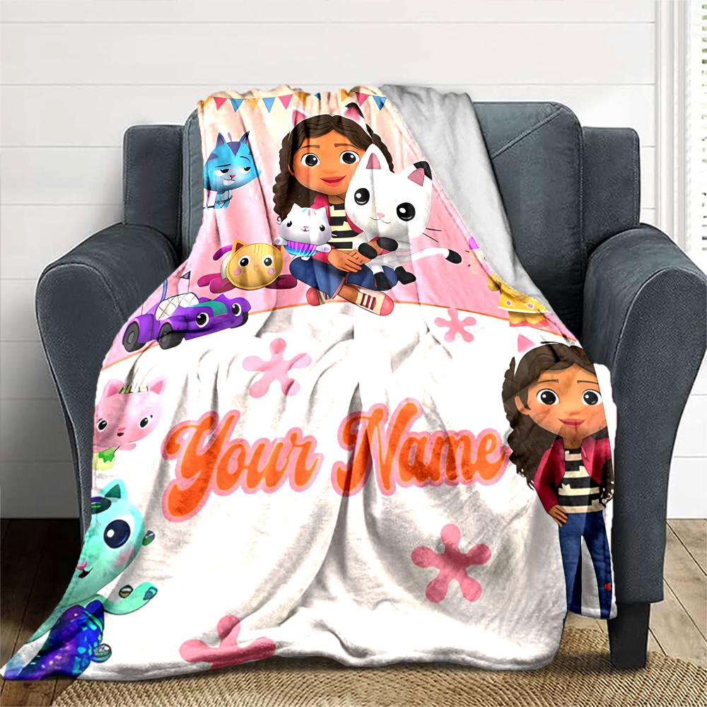 Coperta Personalizzata con Nome Personalità Gabby's Dollhouse Morbida e Calda per Divano, Ufficio, Letto, Viaggio, Pausa Pranzo, Regalo Adatto a Tutte le Stagioni