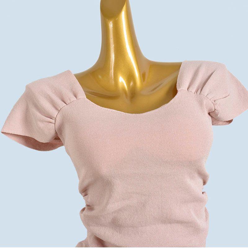 + Chest Pad Gyaru Sexy Square Collar Design Sense Niche T-shirt Women Summer Pure Desire Slim Fit Slimming Short Sleeve Small Top