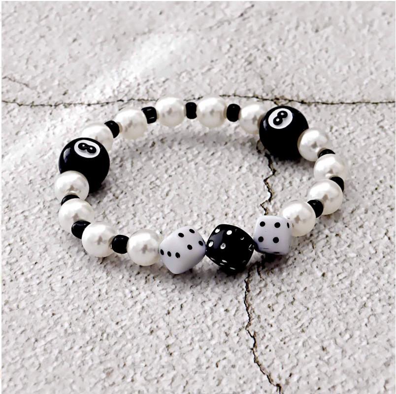 Schwarzes Achterball Geometrisches Metallknopf Armband Für Paare Und Männer