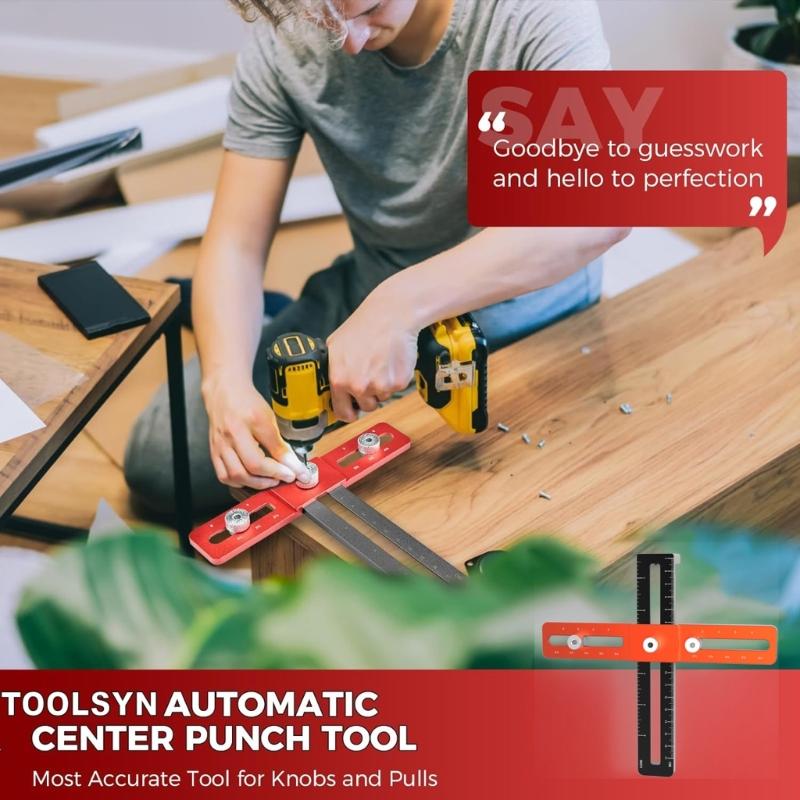 Cabinet Hardware Doweling Jig,Adjustable Cabinet Template Tool for Knobs,Handles and Pulls,Self Centering Punch Locator