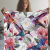 Vibrant Vintage Hummingbird Floral Print Soft Fleece Throw Blanket - Cozy Throws for Sofa, Bed, Car, Office, Camping, Travel wit