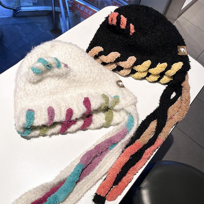 Dopamine Cat Ears Plush Bomber Hat Women Autumn Winter Cycling Cold And Warm Face Small Bag Head Ear Protection Knitted Hat