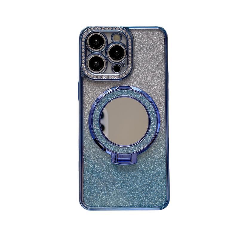 Applicable To iPhone17ProMax Electroplated Rhinestone Mobile Phone Case Apple 16Pro Mirror 15 Magnetic Suction Bracket 14 Sets