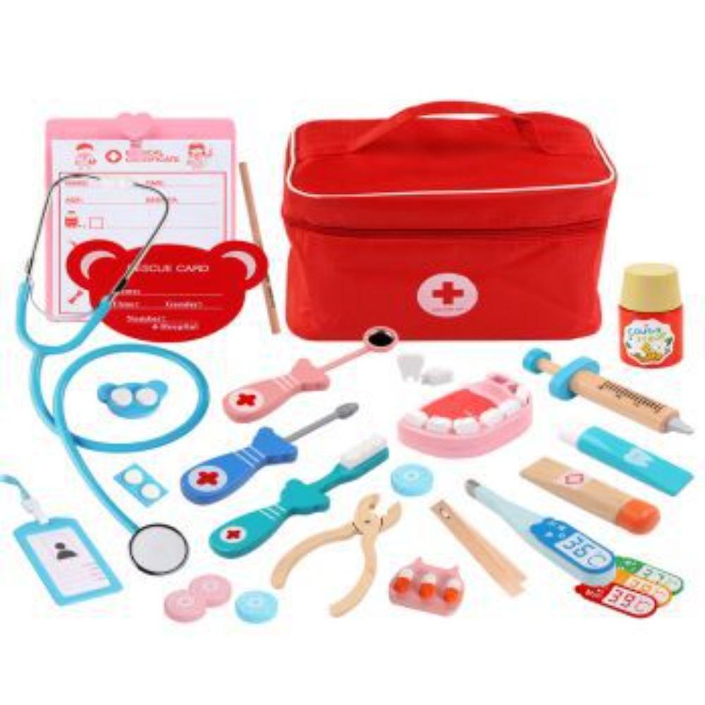Детская деревянная имитация тканевой сумки медицинский сундук мальчик и девочка играют в доктора инъекции игрушка подарок