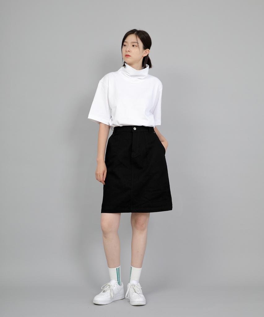 Seinteukeulu Wide Dome Half-Band Midi Skirt Wdm-1305 Black