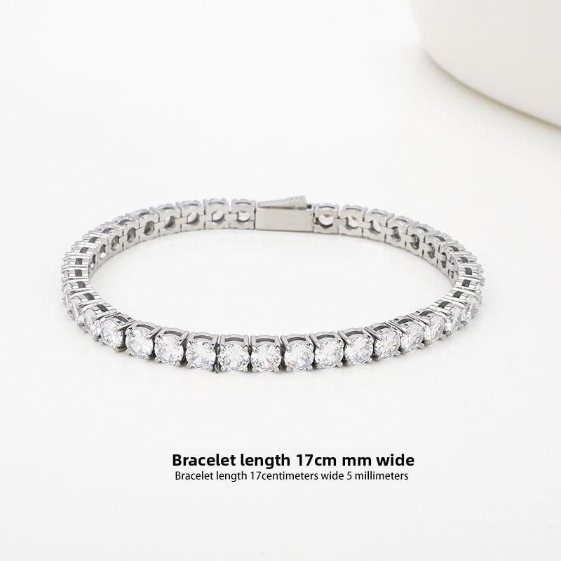 Titanium Steel Tennis Chain Bracelet, Zircon Premium Feeling Full Diamond Single Row Diamond Hip-hop Men's Bracelet Does Not Fade