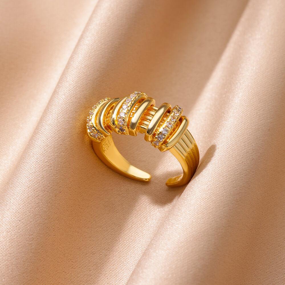 Stainless Steel Elegant Zircon Rings For Women Gold Color Wedding Couple Ring Aesthetic Jewelry Accessories Gift Anillos Mujer