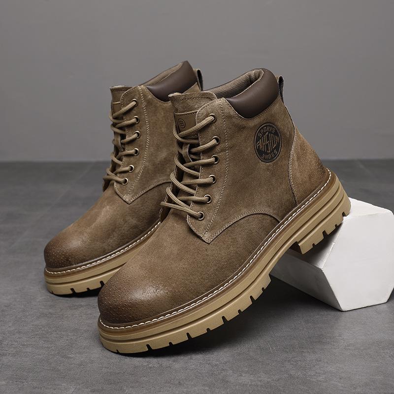 Fashion British Pig Leather Platform Boots for Men Designer Soft-soled Men's Work Shoes Fashion Casual Autumn Winter Ankle Boots Male