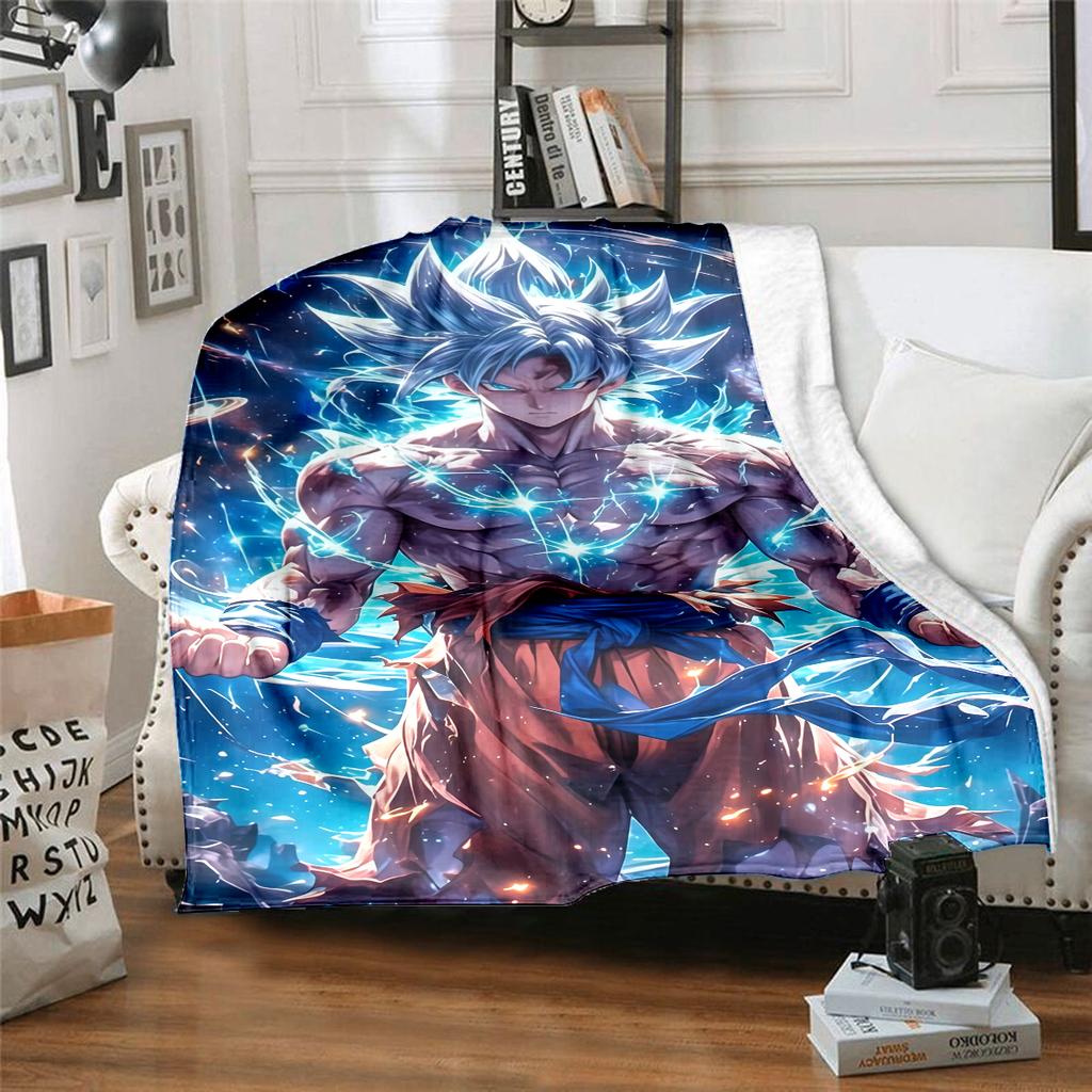 1PC Manta de Franela con Estampado de Son Goku, Alta Calidad para Todas las Estaciones, Decoración del Hogar, Calidez y Comodidad, Perfecta para Regalos de Navidad