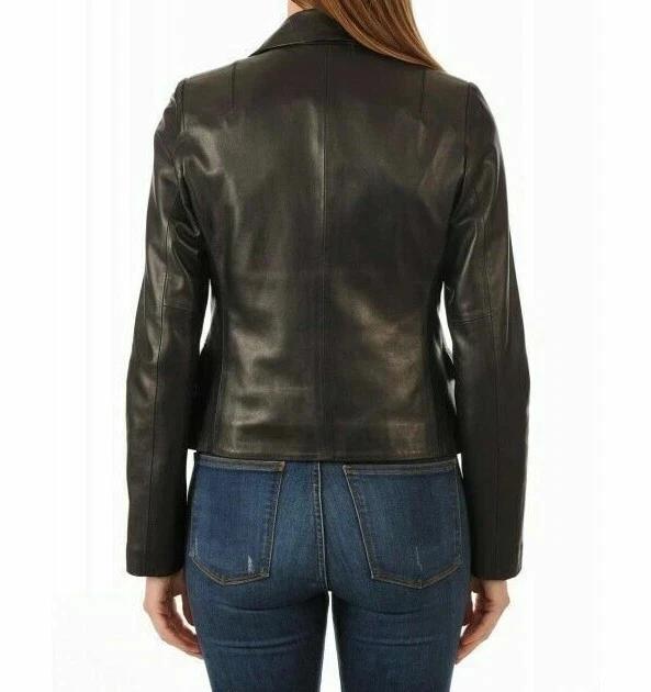 Genuine One-Button Office Formal Women's Handmade Black Blazer Leather Lambskin