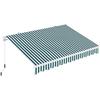 Awning, Sun Protection, Retractable, with Hand Crank, Metal Frame, Polyester, White+Green, 3.95 X 2.45 M