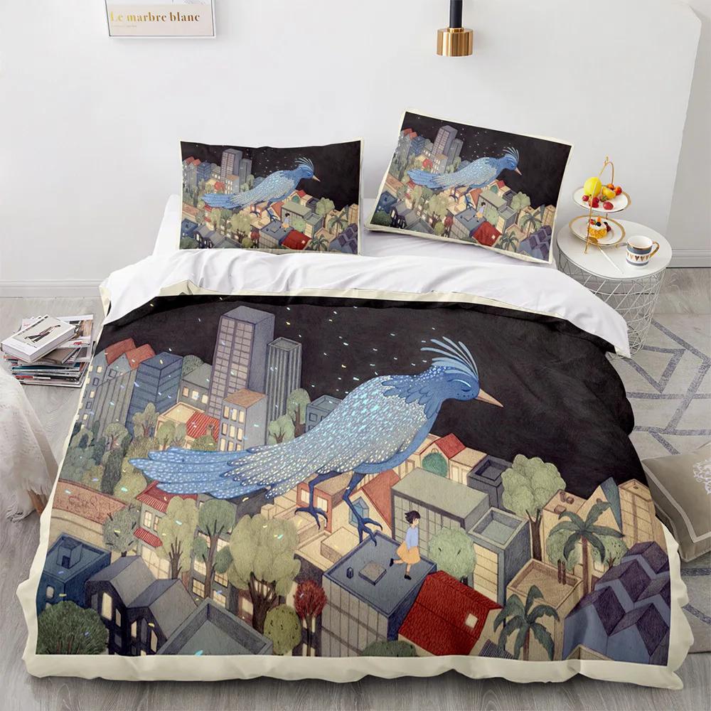 Green Forest Duvet Cover Fairy Cartoon Trees Elk For Adults Plant Animals Polyester For Children Girls Fairy Bedroom Decorations