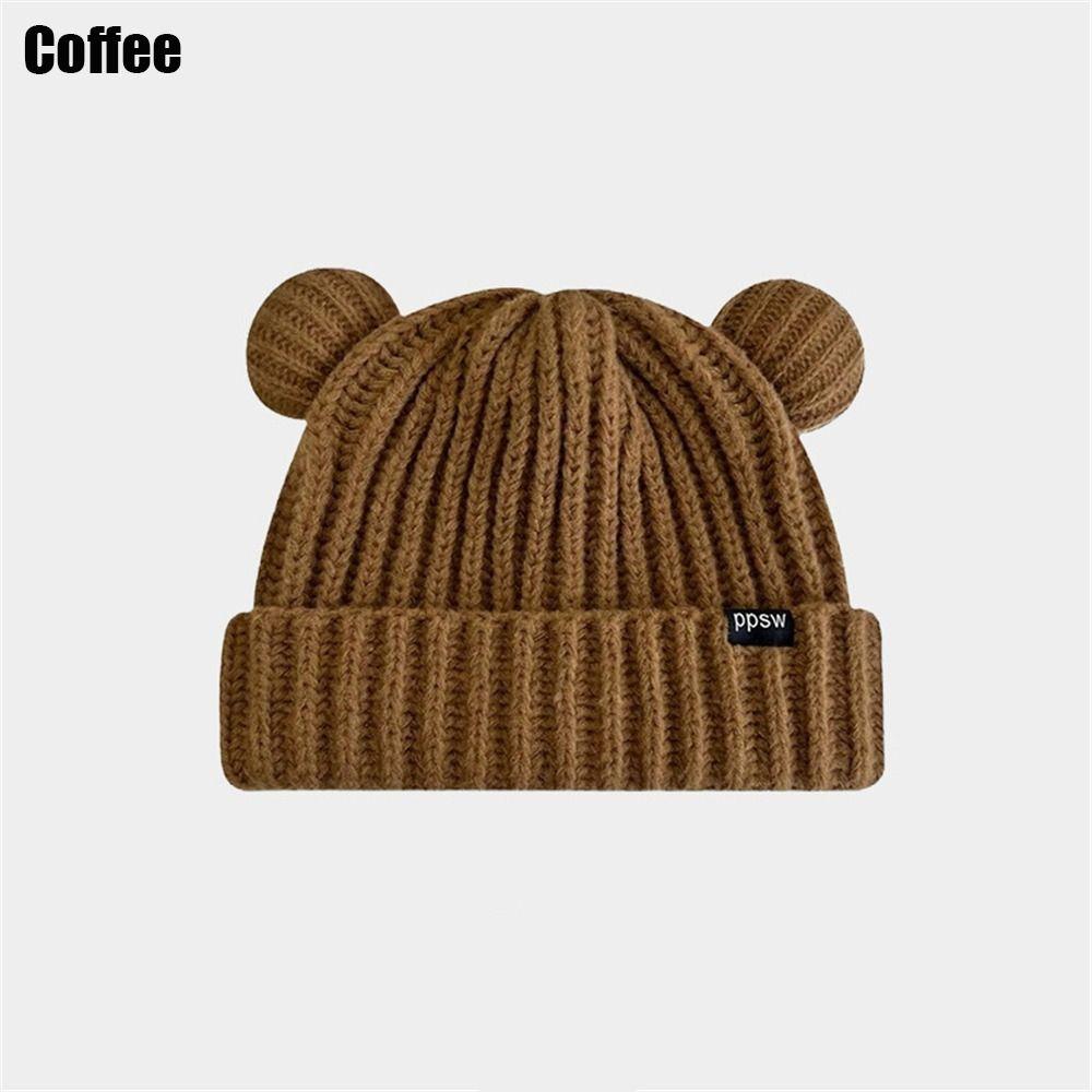 New Fashion Knitted Hat Women Girl Cute Bear Ear Knitted Hat Autumn Winter Warm Hat Couple Hat Elastic Woolen Knitted Hat Black