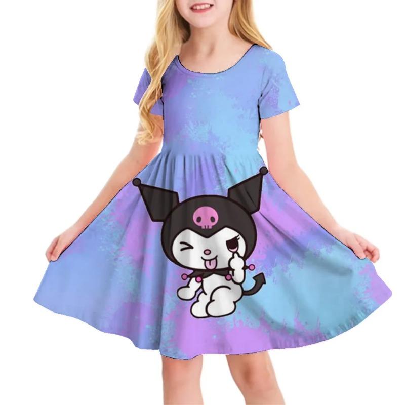 3D Printed Sanrio Hello Kitty Fashion Cartoon Pattern Cute Short Sleeved Dress Cosplay Youth