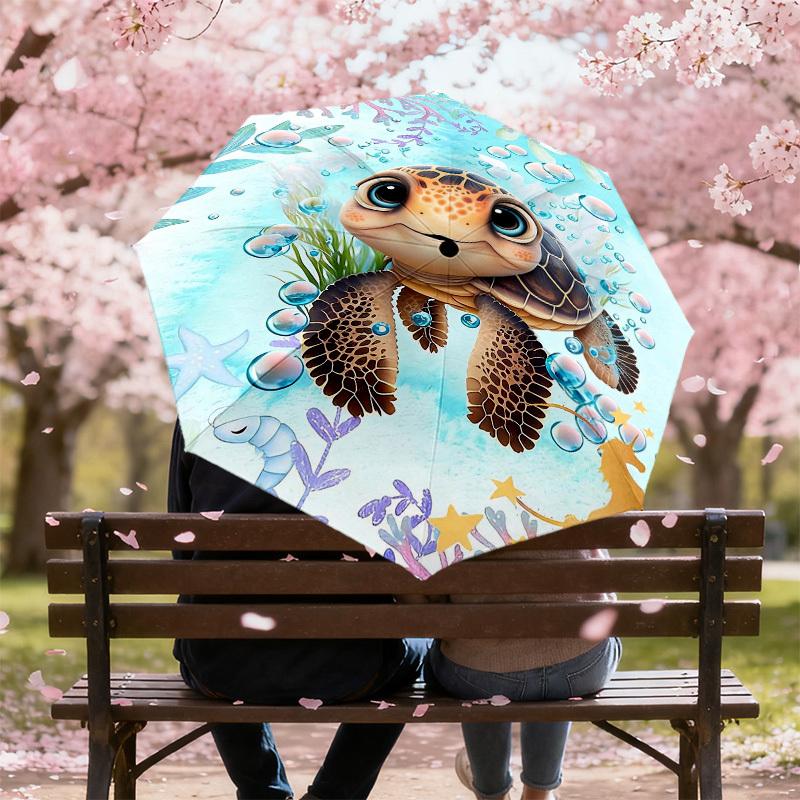 1PC Turtle Ocean Umbrella-8-Rib Reinforced Portable Folding Travel Suitable for All Seasons Outdoor Daily Use  -J0350