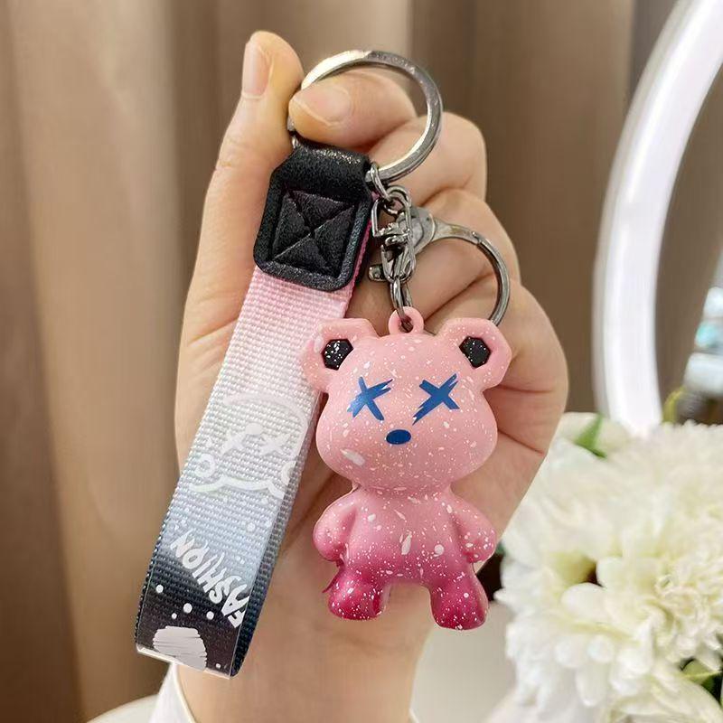 Starry Sky Chameleon Bear Keychain - Cute Plush Toy & Schoolbag Pendant Gift