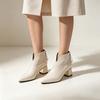 Women's Fashion Pointed Toe Boots with Block Heel and Back Zipper V-Cut Casual Boots