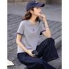 Damen Baumwolle Color-Block Bestickt Pailletten Kurzarm T-Shirt