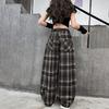 Kids Spring Autumn Plaid Pants for Teenage Girls Causal Loose Straight Drawstring Trousers Child Fashion Sweatpants 5-14Y