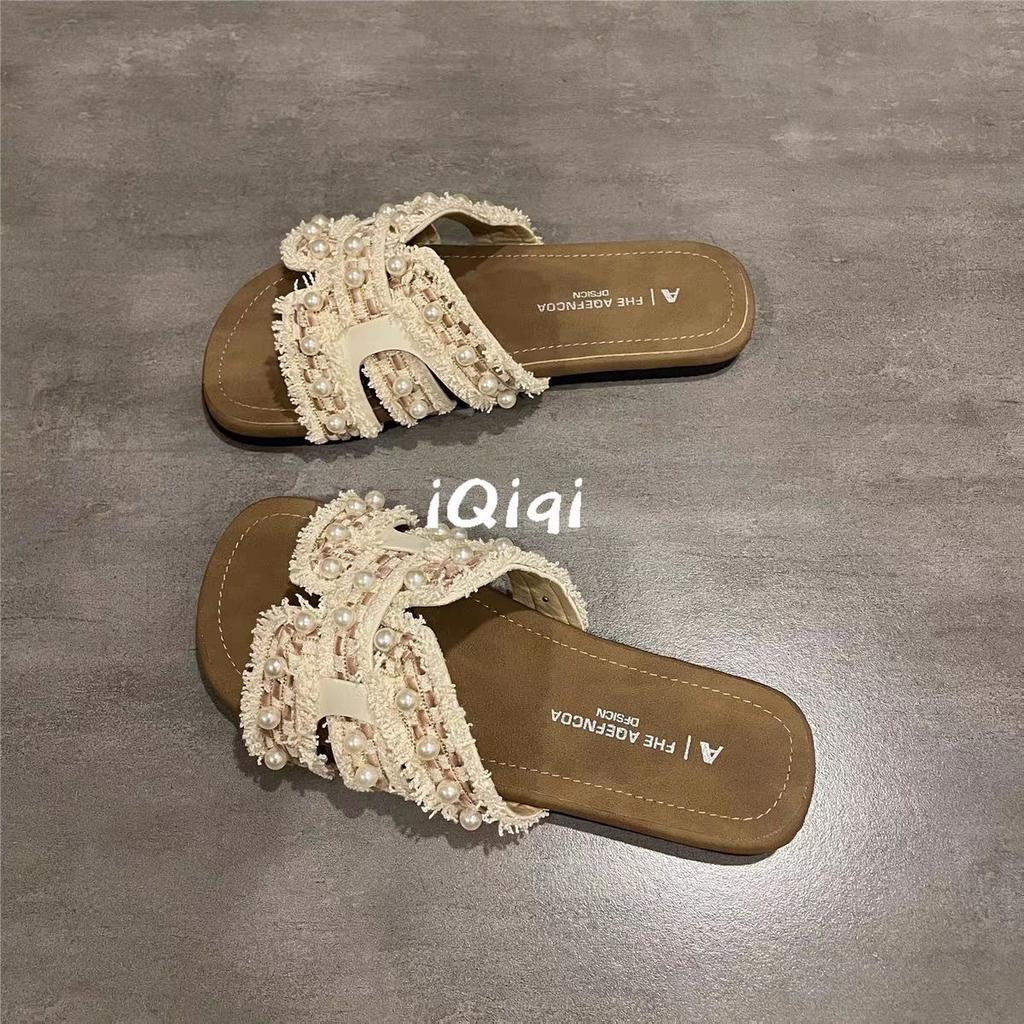 Daily Casual Pearl French Lazy Holiday Wind Cool Slippers Women Wear One Word Slippers In Summer Tide