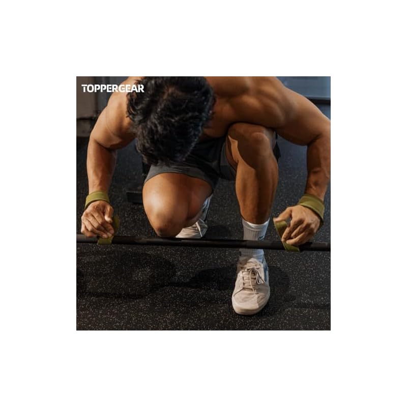 TOPPERGEAR Genuine Leather Wrist Strap with Enhanced Grip and Pads for Deadlifts and Pull-Ups (Green)