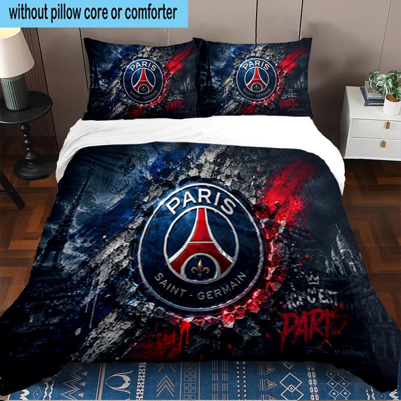 Paris Football Club 3PCS Bedding set,Ideal for1pc Duvet Cover And 2pcs Pillowcases Perfect for Christmas gift,Ideal for Bedroom, Dormitory