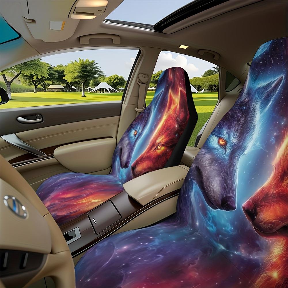 2pcs Wolf For Galaxy Car Seat Covers - Vibrant & Purple Wolf Print, Fit For Cars, SUVs, Sedans, Trucks - Durable Polyester, Mach