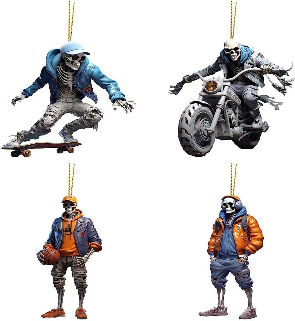 Acrylic Halloween Colorful Skeleton Car Hanging Ornament For Festive Home Decor