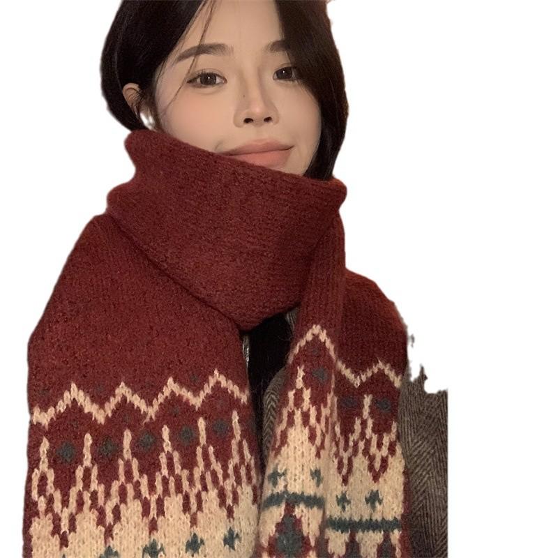 Sciarpa a quadri rossi da donna in stile coreano 2024 per autunno inverno - Caldo regalo di Capodanno e Natale