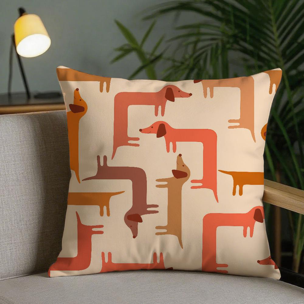 Sausage Dog Dachshund Cute Pillow Case Square DoubleSided Printing Sofa Cushion Cover Pillowcase Bedroom Bedside