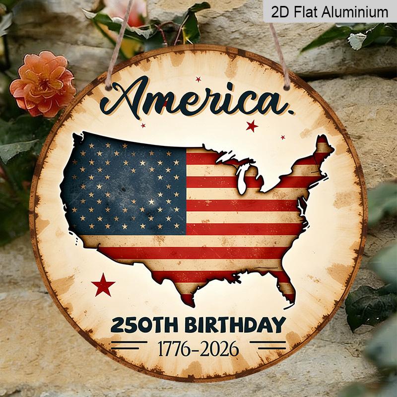 

2D Flat 1pc Aluminum Independence Day-Themed Map-Style Wall Decor 7.87 X 7.87 Inches Celebrating The 250th Anniversary Patriotic Decor Suitable for 1pc