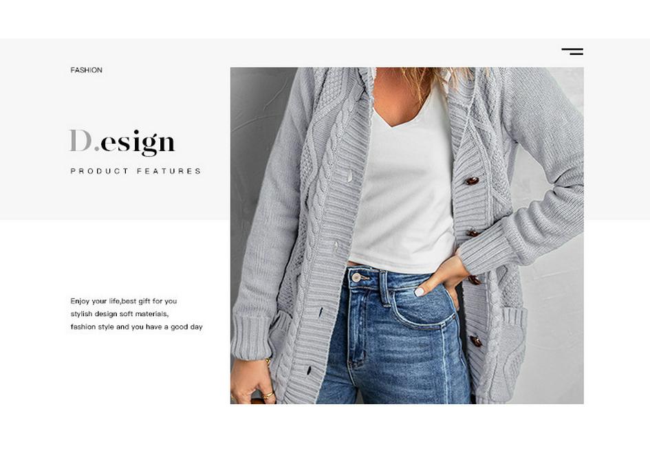 European American Winter Women's Solid Knit Cardigan: Casual Versatile Single-Breasted Multi-Button Warm Jacket