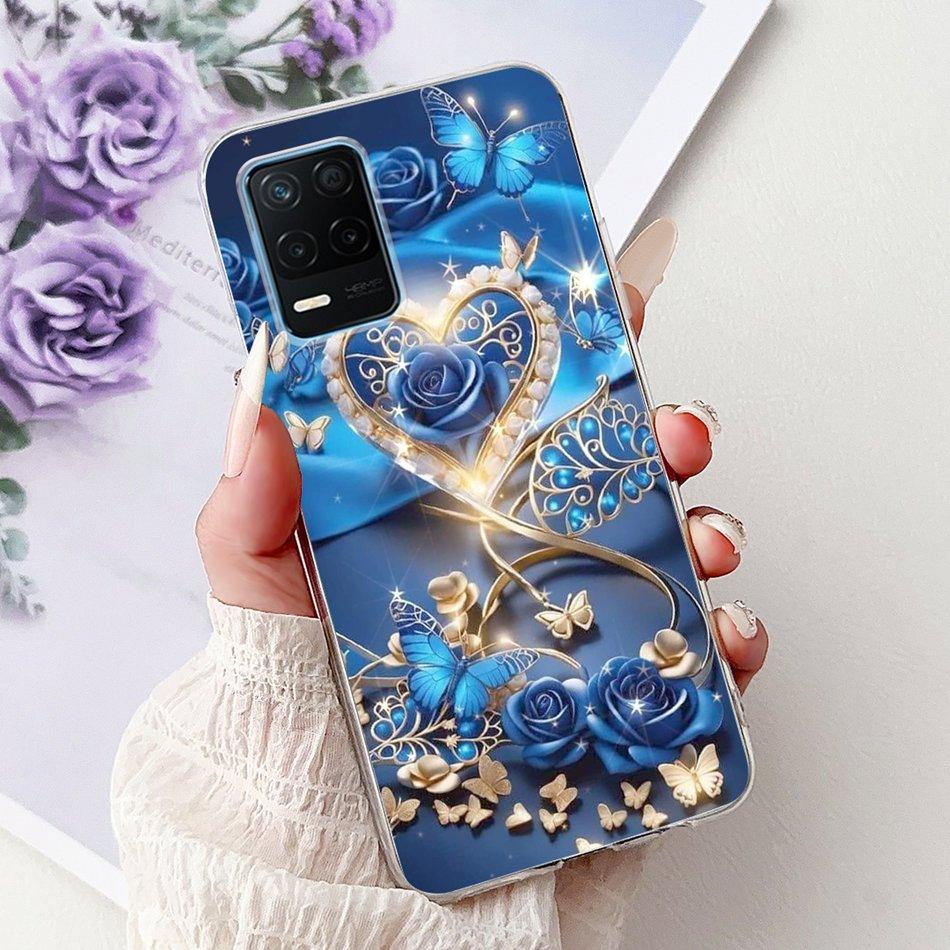 Pro telefon Realme 8 5G RMX3241 Pouzdro na telefon Realme8 5G Elegantní Květinový Potisk Kočky Měkký Silikon Průhledné TPU Pouzdra