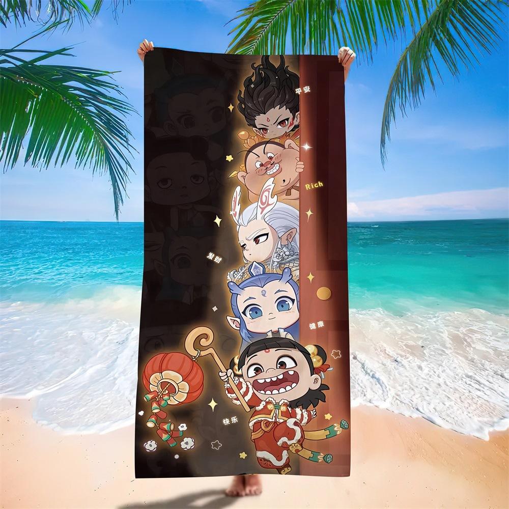Nezha Beach Towel, Sun Protection, Quick Drying, Enlarged And Thickened Summer Seaside Vacation, Guochao Cartoon Bath Towel